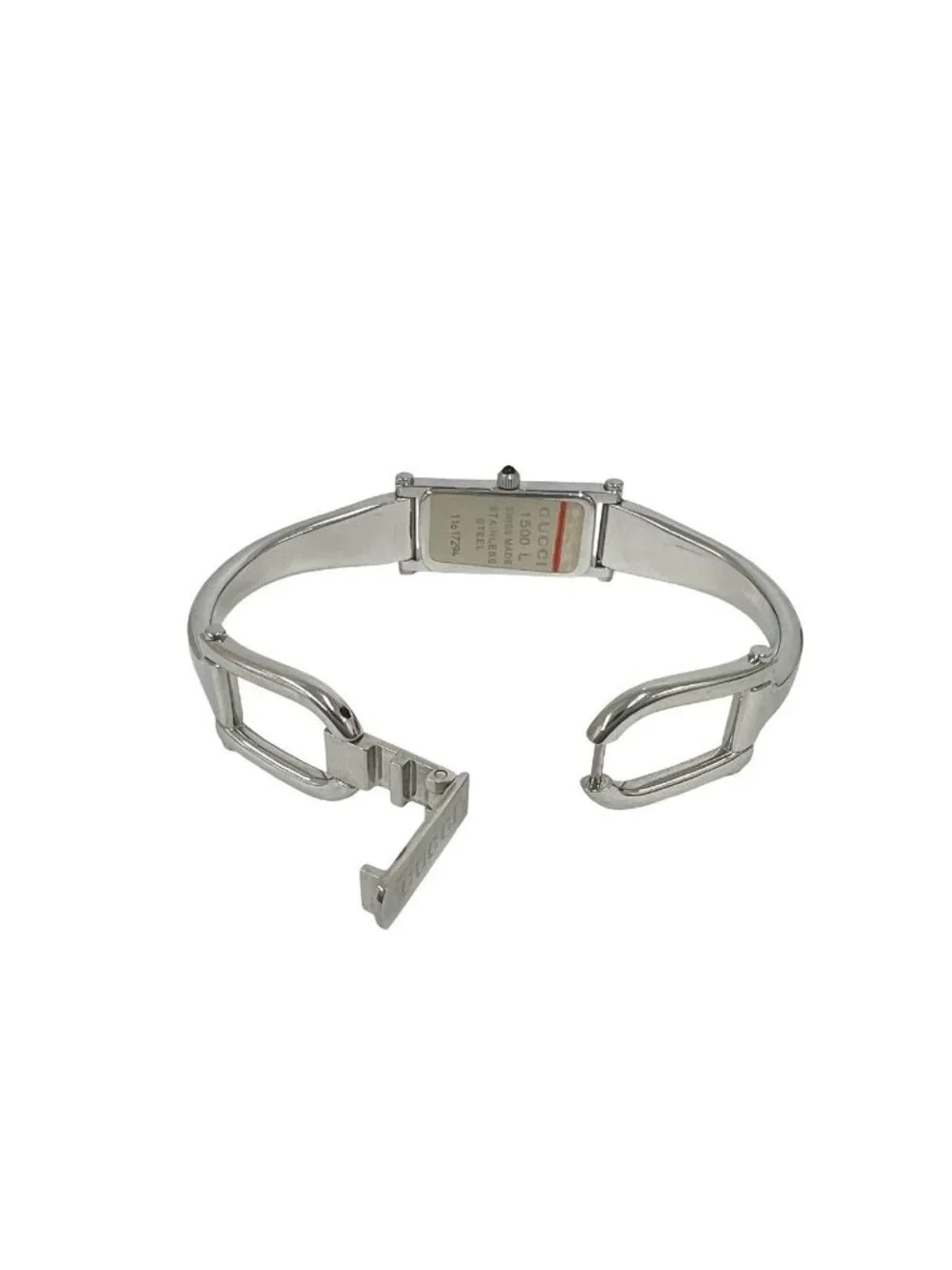 Gucci with Case Bangle Watch Leaf Pattern Stainless Steel Wristwatch Silver